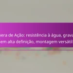 Câmera de Ação: resistência à água, gravação em alta definição, montagem versátil